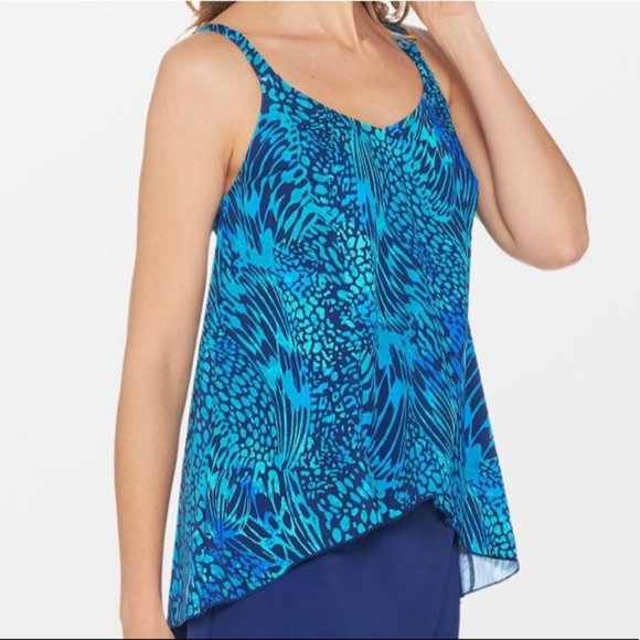 New Size 10 Denim & Co. Beach Hi- Low Tankini Swimsuit Top - Picture 1 of 3